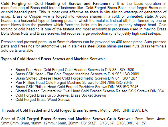 brass cold forged screws